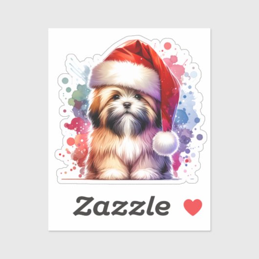 Lhasa Apso Hond in Santa Hat Kerstmis Sticker (Vel)
