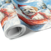Lhasa Apso Hond in Sledge Laat het Sneeuw Kerstmis Cadeaupapier (Rol Hoek)