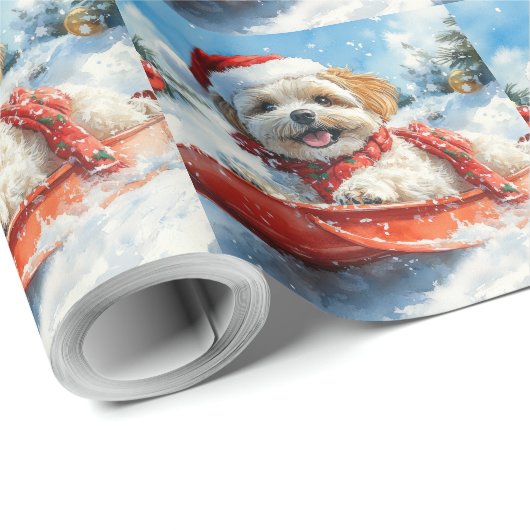 Lhasa Apso Hond in Sledge Laat het Sneeuw Kerstmis Cadeaupapier (Rol Hoek)