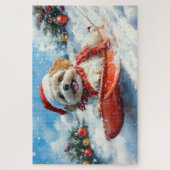 Lhasa Apso Hond in Sledge Laat het Sneeuw Kerstmis Legpuzzel (Verticaal)