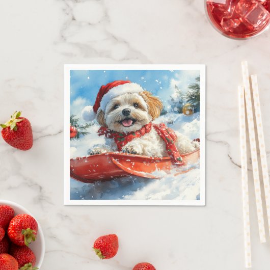 Lhasa Apso-hond in slee Laat het sneeuwen Kerstmis Servet (Insitu)