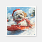Lhasa Apso-hond in slee Laat het sneeuwen Kerstmis Servet (Voorkant)