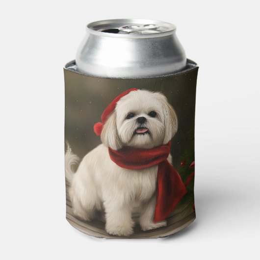 Lhasa Apso Hond in Sneeuw Kerstmis Blikjeskoeler (Blikje Voorkant)