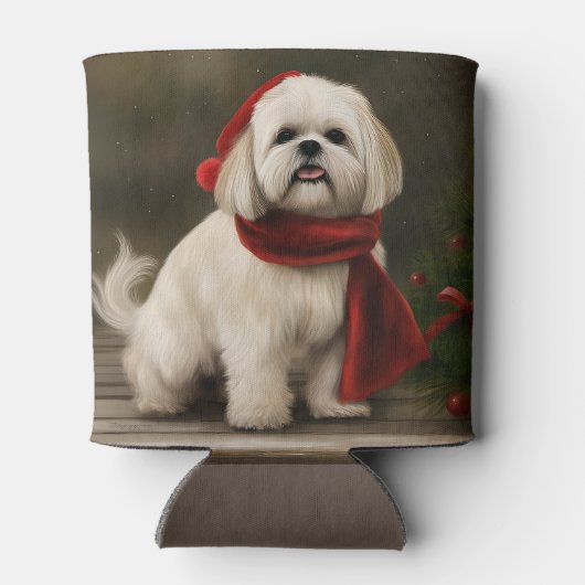 Lhasa Apso Hond in Sneeuw Kerstmis Blikjeskoeler (Achterkant)