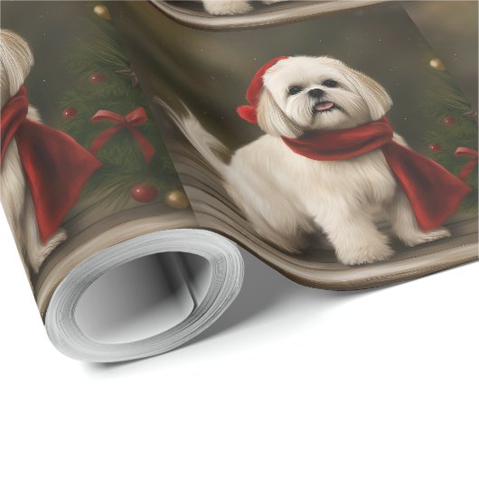 Lhasa Apso Hond in Sneeuw Kerstmis Cadeaupapier (Rol Hoek)