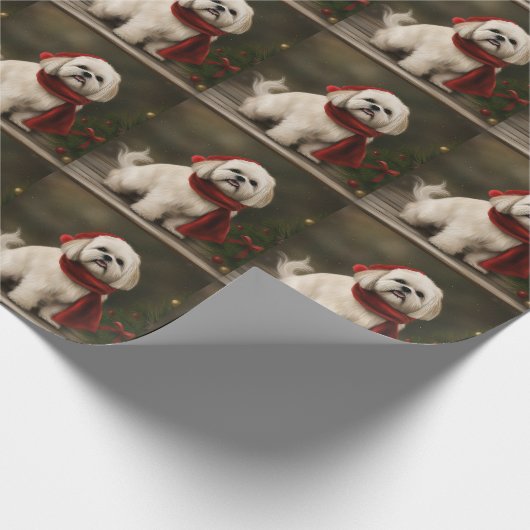 Lhasa Apso Hond in Sneeuw Kerstmis Cadeaupapier (Hoek)