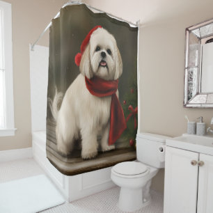 Lhasa Apso-hond in Sneeuw Kerstmis Douchegordijn