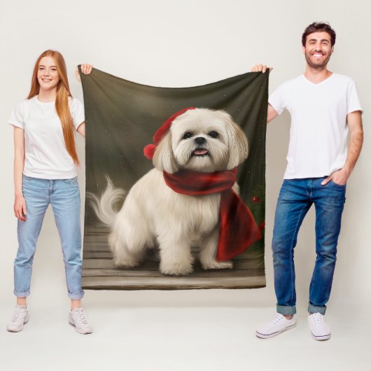 Lhasa Apso-hond in Sneeuw Kerstmis Fleece Deken (In situ)