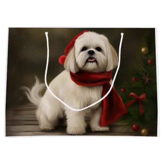 Lhasa Apso Hond in Sneeuw Kerstmis Groot Cadeauzakje (Voorkant)