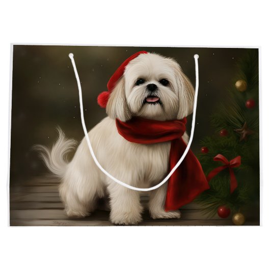 Lhasa Apso Hond in Sneeuw Kerstmis Groot Cadeauzakje (Achterkant)