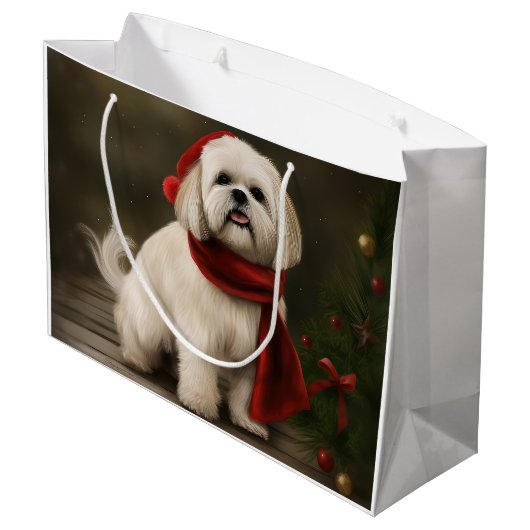 Lhasa Apso Hond in Sneeuw Kerstmis Groot Cadeauzakje (Achterkant Gekanteld)