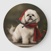 Lhasa Apso Hond in Sneeuw Kerstmis Grote Klok (Voorkant)