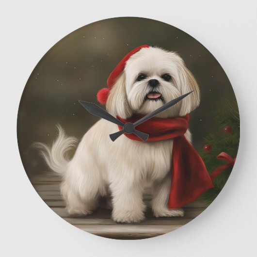 Lhasa Apso Hond in Sneeuw Kerstmis Grote Klok (Voorkant)