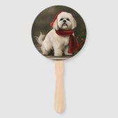 Lhasa Apso Hond in Sneeuw Kerstmis Handwaaier (Achterkant)