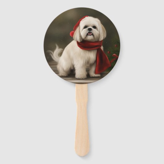Lhasa Apso Hond in Sneeuw Kerstmis Handwaaier (Voorkant)