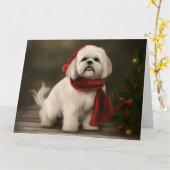 Lhasa Apso Hond in Sneeuw Kerstmis Kaart (Gele Bloem)