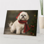 Lhasa Apso Hond in Sneeuw Kerstmis Kaart (Voorkant)