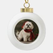 Lhasa Apso Hond in Sneeuw Kerstmis Keramische Bal Ornament (Voorkant)
