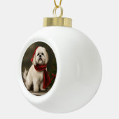 Lhasa Apso Hond in Sneeuw Kerstmis Keramische Bal Ornament (Rechts)