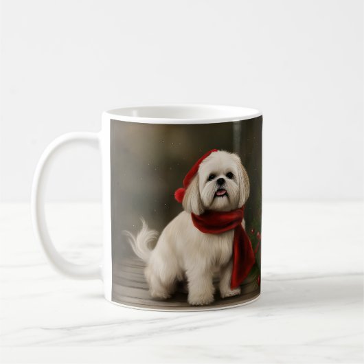 Lhasa Apso Hond in Sneeuw Kerstmis Koffiemok (Links)