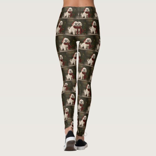 Lhasa Apso Hond in Sneeuw Kerstmis Leggings (Achterkant)