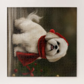 Lhasa Apso Hond in Sneeuw Kerstmis Legpuzzel (Horizontaal)