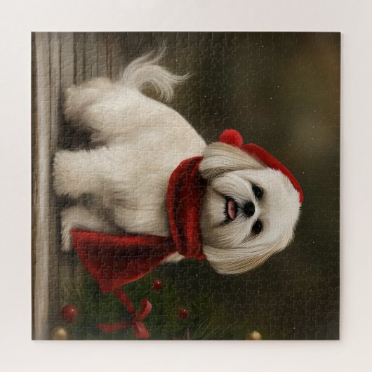 Lhasa Apso Hond in Sneeuw Kerstmis Legpuzzel (Horizontaal)