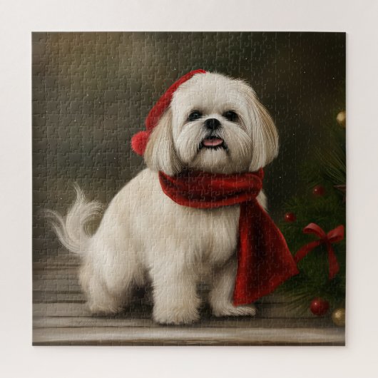 Lhasa Apso Hond in Sneeuw Kerstmis Legpuzzel (Verticaal)