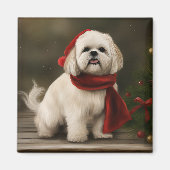 Lhasa Apso Hond in Sneeuw Kerstmis Magneet (Voorkant)