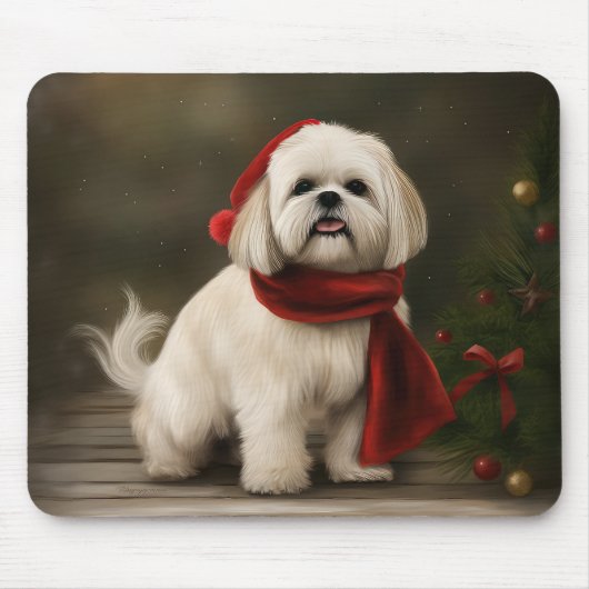 Lhasa Apso Hond in Sneeuw Kerstmis Muismat (Voorkant)