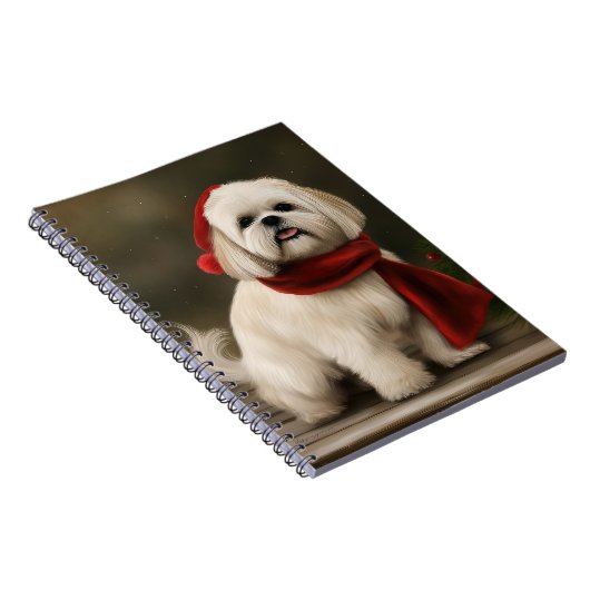 Lhasa Apso Hond in Sneeuw Kerstmis Notitieboek (Rechterzijde)