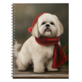 Lhasa Apso Hond in Sneeuw Kerstmis Notitieboek (Voorkant)