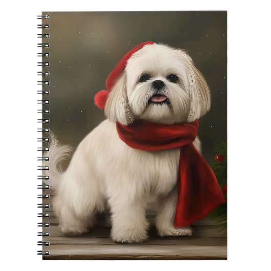 Lhasa Apso Hond in Sneeuw Kerstmis Notitieboek (Voorkant)