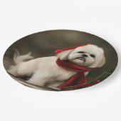 Lhasa Apso Hond in Sneeuw Kerstmis Papieren Bordje (Gekanteld)