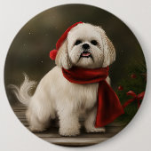 Lhasa Apso Hond in Sneeuw Kerstmis Ronde Button 6,0 Cm (Voorkant)