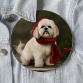 Lhasa Apso Hond in Sneeuw Kerstmis Ronde Button 6,0 Cm (In situ)
