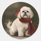 Lhasa Apso-hond in Sneeuw Kerstmis Ronde Sticker (Voorkant)