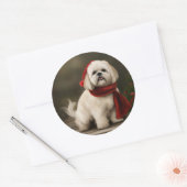 Lhasa Apso-hond in Sneeuw Kerstmis Ronde Sticker (Envelop)