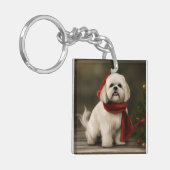 Lhasa Apso Hond in Sneeuw Kerstmis Sleutelhanger (Voorkant Links)