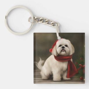 Lhasa Apso Hond in Sneeuw Kerstmis Sleutelhanger