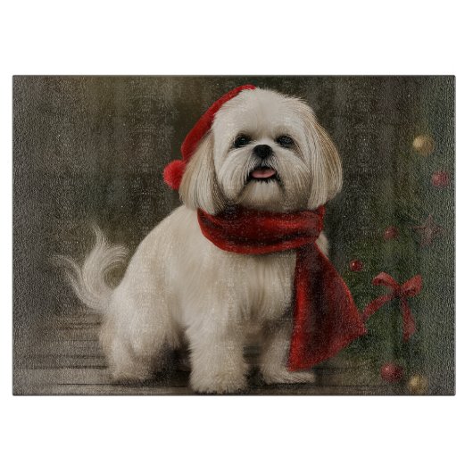 Lhasa Apso Hond in Sneeuw Kerstmis Snijplank (Voorkant)