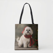 Lhasa Apso Hond in Sneeuw Kerstmis Tote Bag (Voorkant)
