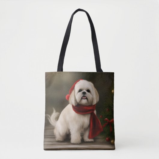 Lhasa Apso Hond in Sneeuw Kerstmis Tote Bag (Voorkant)