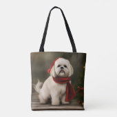 Lhasa Apso Hond in Sneeuw Kerstmis Tote Bag (Achterkant)