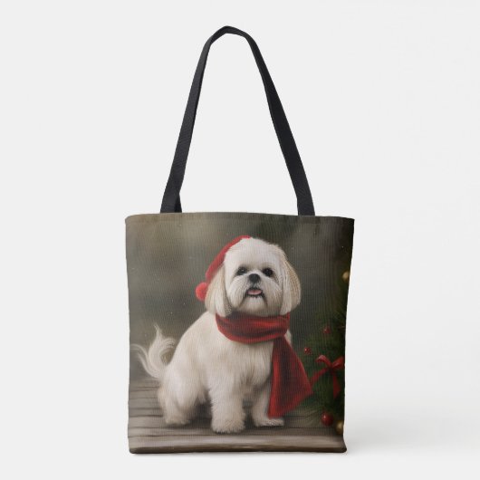 Lhasa Apso Hond in Sneeuw Kerstmis Tote Bag (Achterkant)