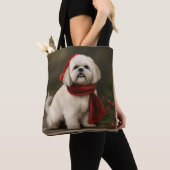Lhasa Apso Hond in Sneeuw Kerstmis Tote Bag (Dichtbij)