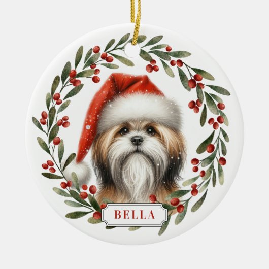 Lhasa Apso-hond keramische cirkelvormige ornament (Voorkant)