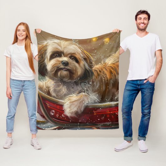 Lhasa Apso Hond Kerst Feestelijk Fleece Deken (In situ)