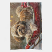 Lhasa Apso Hond Kerst Feestelijk Theedoek (Verticaal)