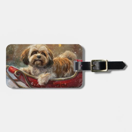 Lhasa Apso Hond Kerst Festiviteit Bagagelabel (Voorkant horizontaal)